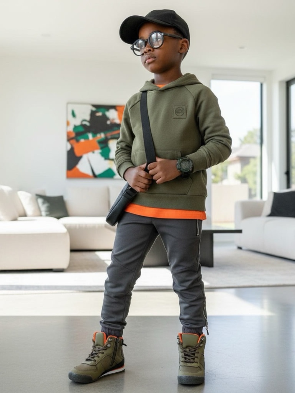 Gap Kids Boys Size 9T Olive Green Orange High Top Sneaker Boots NWOT